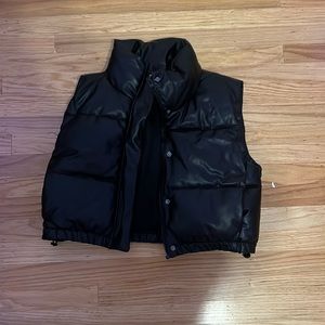 leather zara puffer vest